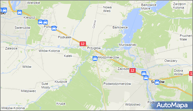 mapa Włodzimierzów gmina Sulejów, Włodzimierzów gmina Sulejów na mapie Targeo