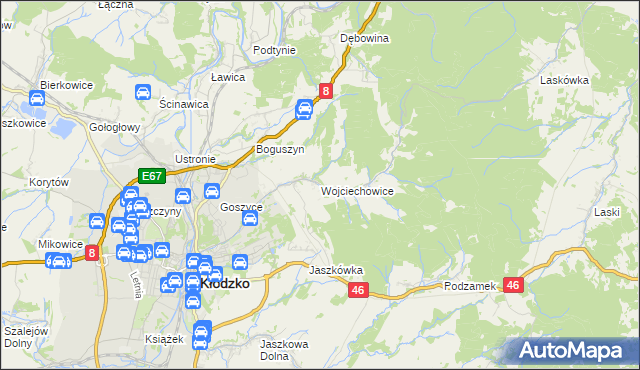 mapa Wojciechowice gmina Kłodzko, Wojciechowice gmina Kłodzko na mapie Targeo
