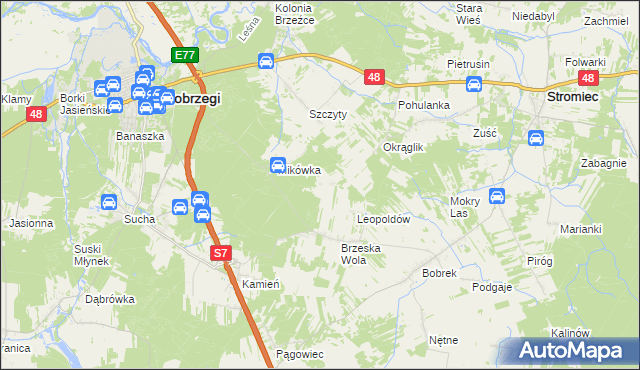 mapa Wojciechówka gmina Białobrzegi, Wojciechówka gmina Białobrzegi na mapie Targeo