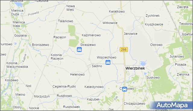 mapa Wojciechowo gmina Wierzbinek, Wojciechowo gmina Wierzbinek na mapie Targeo