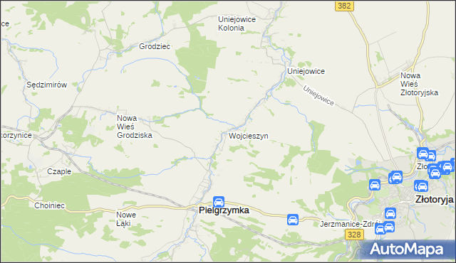 mapa Wojcieszyn gmina Pielgrzymka, Wojcieszyn gmina Pielgrzymka na mapie Targeo