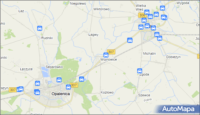 mapa Wojnowice gmina Opalenica, Wojnowice gmina Opalenica na mapie Targeo
