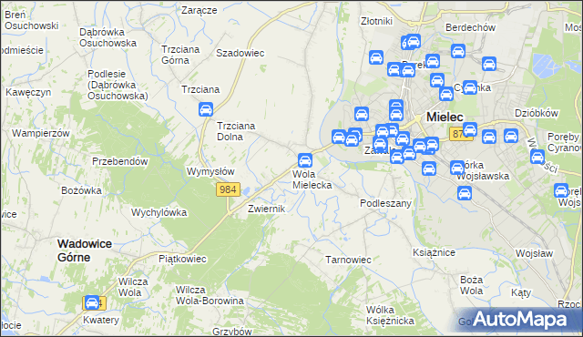 mapa Wola Mielecka, Wola Mielecka na mapie Targeo
