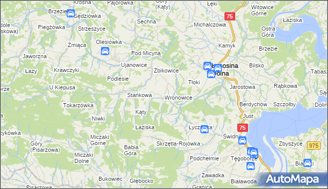 mapa Wronowice gmina Łososina Dolna, Wronowice gmina Łososina Dolna na mapie Targeo