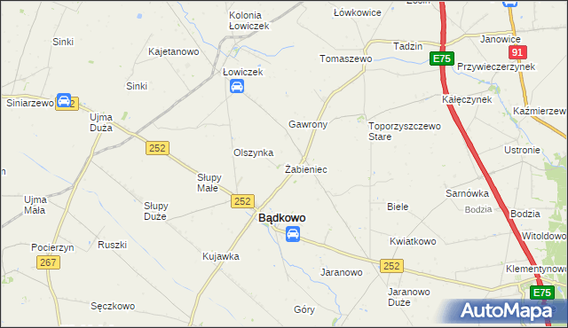 mapa Żabieniec gmina Bądkowo, Żabieniec gmina Bądkowo na mapie Targeo