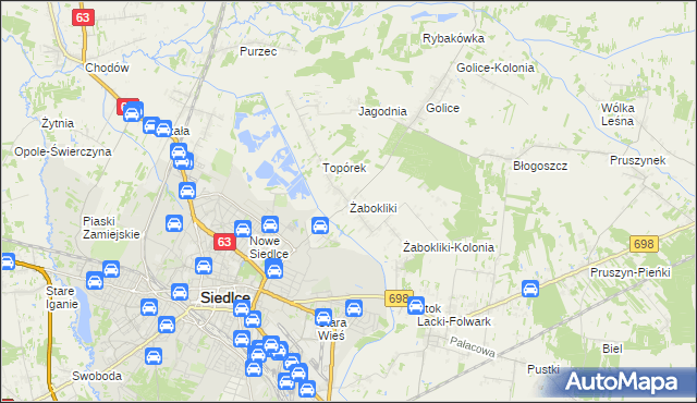 mapa Żabokliki gmina Siedlce, Żabokliki gmina Siedlce na mapie Targeo