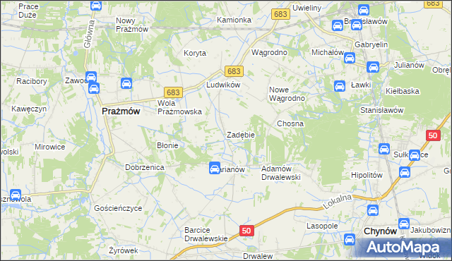 mapa Zadębie gmina Prażmów, Zadębie gmina Prażmów na mapie Targeo