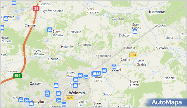 mapa Zagościniec gmina Wołomin, Zagościniec gmina Wołomin na mapie Targeo