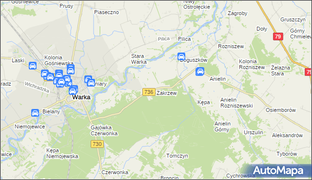 mapa Zakrzew gmina Grabów nad Pilicą, Zakrzew gmina Grabów nad Pilicą na mapie Targeo