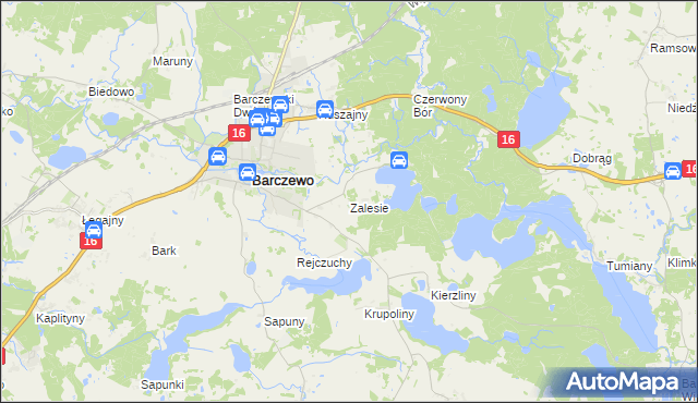 mapa Zalesie gmina Barczewo, Zalesie gmina Barczewo na mapie Targeo