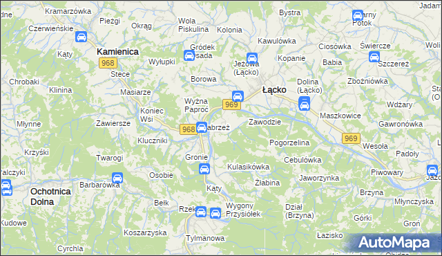 mapa Zarzecze gmina Łącko, Zarzecze gmina Łącko na mapie Targeo