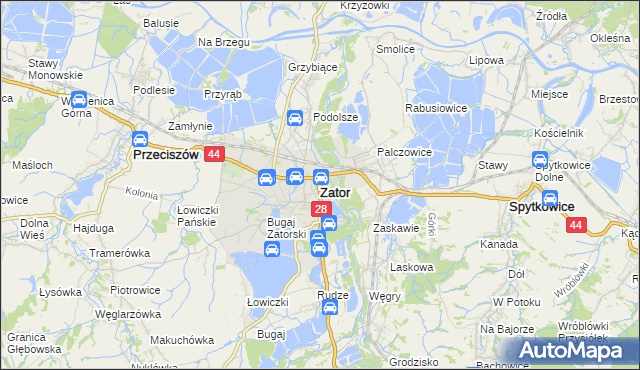 mapa Zator powiat oświęcimski, Zator powiat oświęcimski na mapie Targeo
