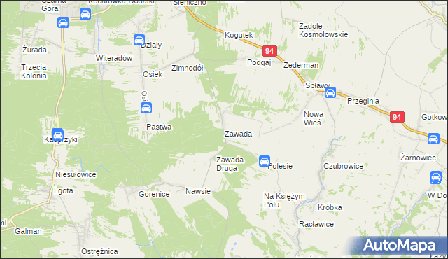 mapa Zawada gmina Olkusz, Zawada gmina Olkusz na mapie Targeo