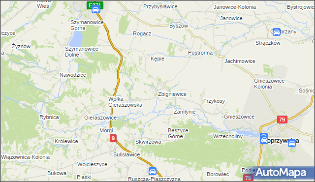 mapa Zbigniewice, Zbigniewice na mapie Targeo