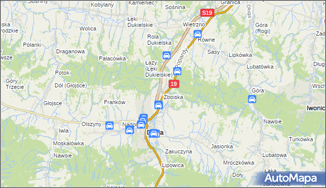 mapa Zboiska gmina Dukla, Zboiska gmina Dukla na mapie Targeo