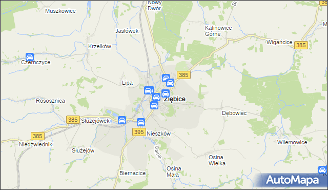 mapa Ziębice, Ziębice na mapie Targeo