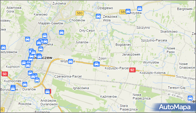 mapa Zosin gmina Sochaczew, Zosin gmina Sochaczew na mapie Targeo