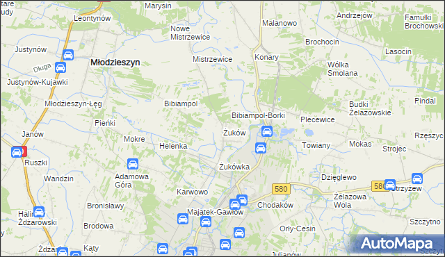 mapa Żuków gmina Sochaczew, Żuków gmina Sochaczew na mapie Targeo