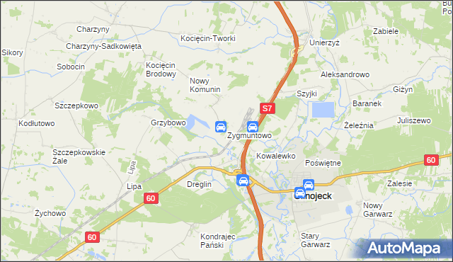 mapa Zygmuntowo gmina Glinojeck, Zygmuntowo gmina Glinojeck na mapie Targeo
