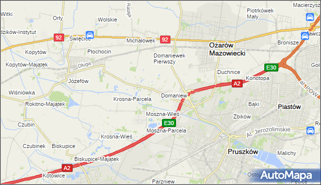 mapa Domaniew gmina Brwinów, Domaniew gmina Brwinów na mapie Targeo