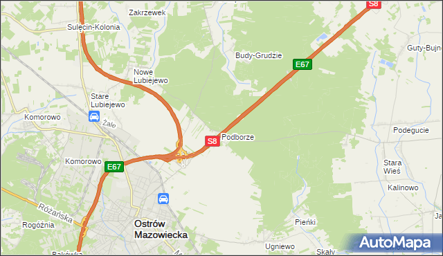 mapa Grudzie gmina Ostrów Mazowiecka, Grudzie gmina Ostrów Mazowiecka na mapie Targeo
