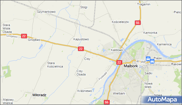 mapa Kałdowo gmina Malbork, Kałdowo gmina Malbork na mapie Targeo