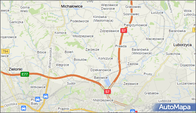 mapa Kończyce gmina Michałowice, Kończyce gmina Michałowice na mapie Targeo