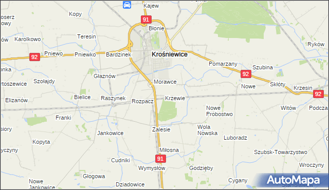 mapa Krzewie gmina Krośniewice, Krzewie gmina Krośniewice na mapie Targeo