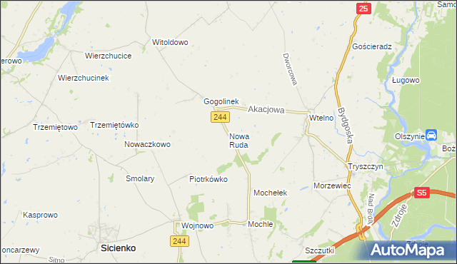 mapa Nowa Ruda gmina Sicienko, Nowa Ruda gmina Sicienko na mapie Targeo