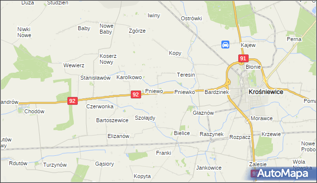 mapa Ostałów gmina Krośniewice, Ostałów gmina Krośniewice na mapie Targeo