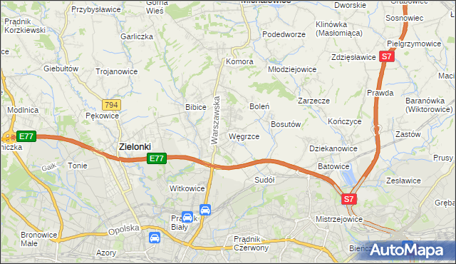 mapa Węgrzce gmina Zielonki, Węgrzce gmina Zielonki na mapie Targeo