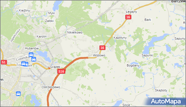 mapa Wójtowo gmina Barczewo, Wójtowo gmina Barczewo na mapie Targeo