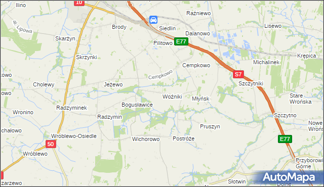 mapa Woźniki gmina Płońsk, Woźniki gmina Płońsk na mapie Targeo