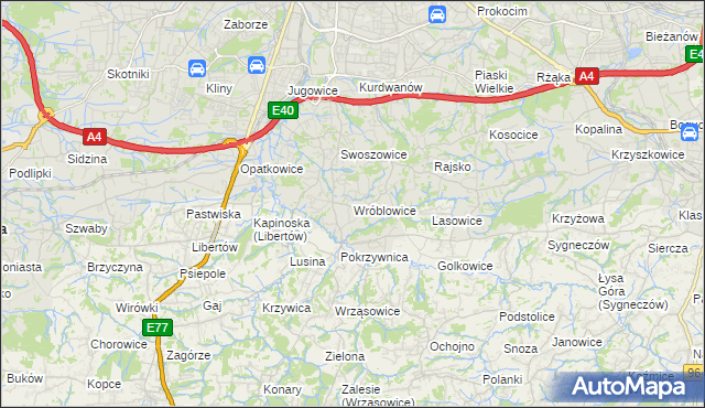 mapa Wróblowice gmina Kraków, Wróblowice gmina Kraków na mapie Targeo