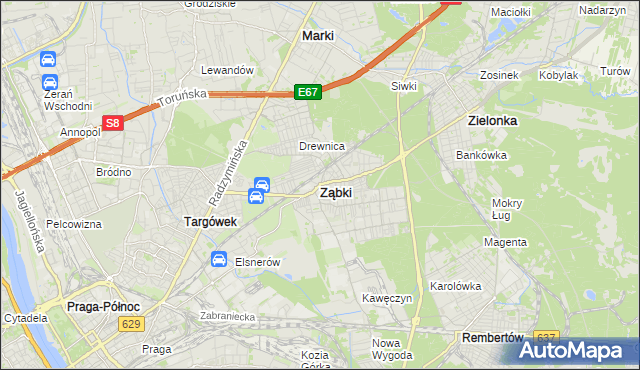 mapa Ząbki powiat wołomiński, Ząbki powiat wołomiński na mapie Targeo