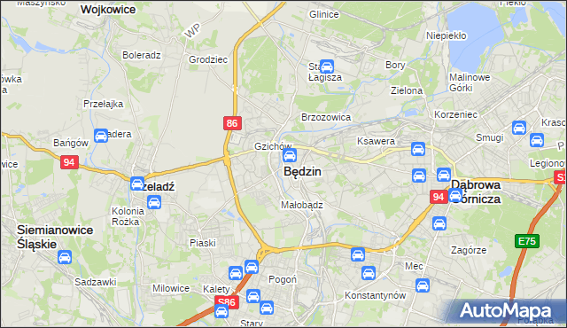 mapa Będzin, Będzin na mapie Targeo