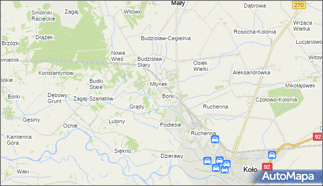 mapa Borki gmina Koło, Borki gmina Koło na mapie Targeo