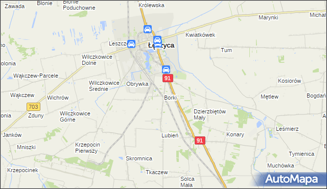 mapa Borki gmina Łęczyca, Borki gmina Łęczyca na mapie Targeo