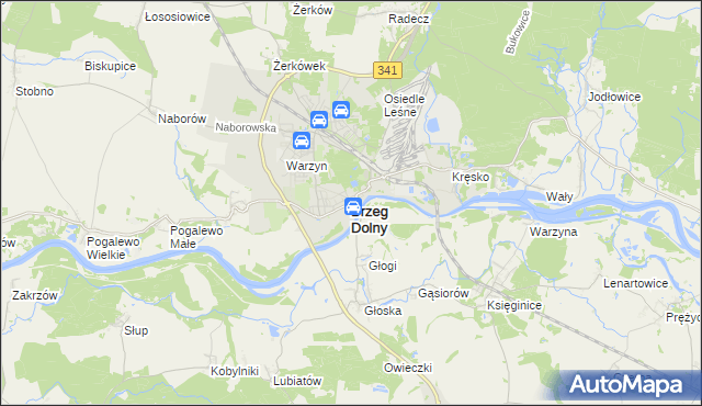 mapa Brzeg Dolny, Brzeg Dolny na mapie Targeo