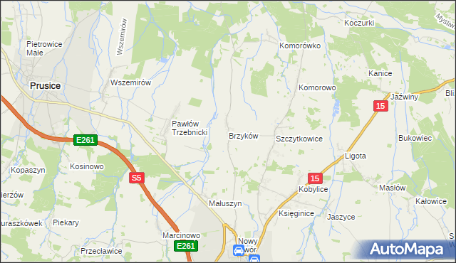 mapa Brzyków gmina Trzebnica, Brzyków gmina Trzebnica na mapie Targeo