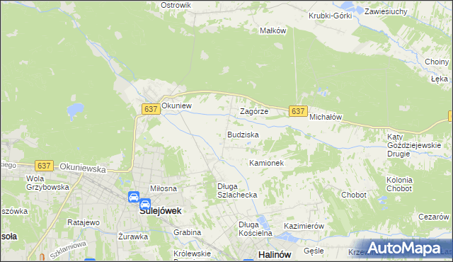 mapa Budziska gmina Halinów, Budziska gmina Halinów na mapie Targeo