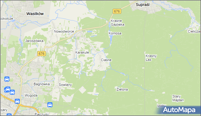 mapa Ciasne gmina Supraśl, Ciasne gmina Supraśl na mapie Targeo