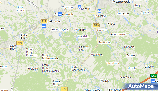 mapa Czarny Las gmina Grodzisk Mazowiecki, Czarny Las gmina Grodzisk Mazowiecki na mapie Targeo