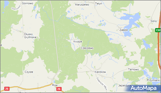 mapa Czeczewo gmina Myślibórz, Czeczewo gmina Myślibórz na mapie Targeo