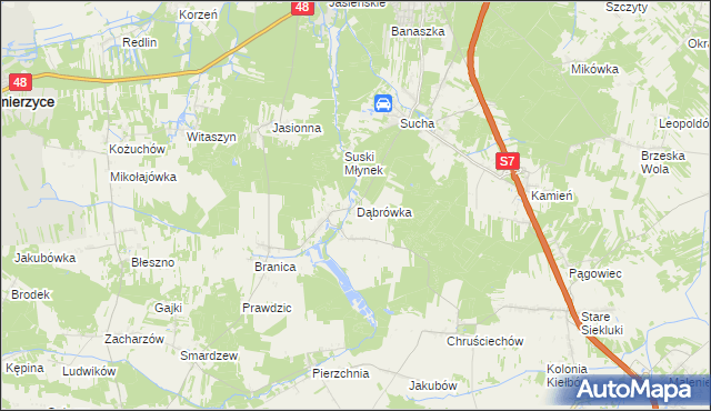 mapa Dąbrówka gmina Białobrzegi, Dąbrówka gmina Białobrzegi na mapie Targeo