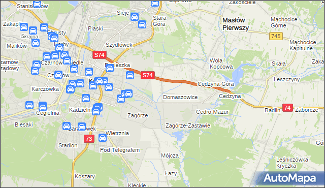 mapa Domaszowice gmina Masłów, Domaszowice gmina Masłów na mapie Targeo