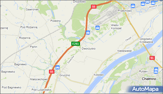mapa Dworzysko gmina Świecie, Dworzysko gmina Świecie na mapie Targeo