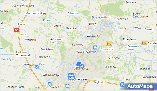 mapa Gawłów gmina Sochaczew, Gawłów gmina Sochaczew na mapie Targeo