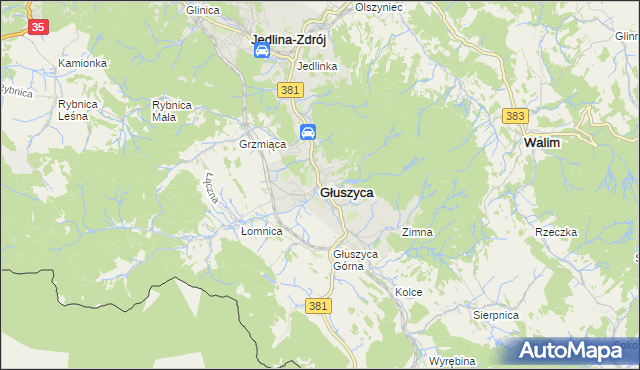 mapa Głuszyca powiat wałbrzyski, Głuszyca powiat wałbrzyski na mapie Targeo