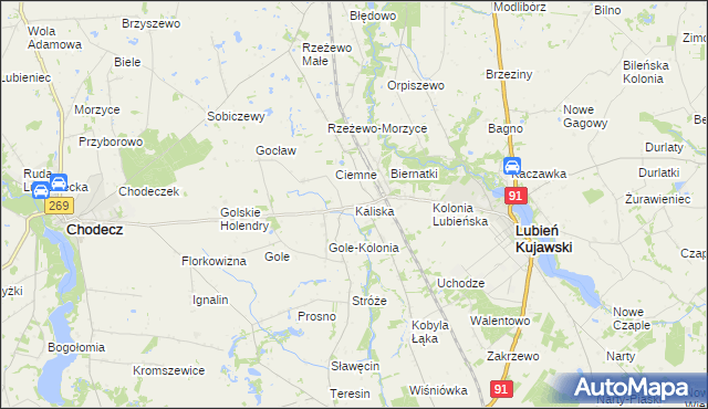 mapa Kaliska gmina Lubień Kujawski, Kaliska gmina Lubień Kujawski na mapie Targeo